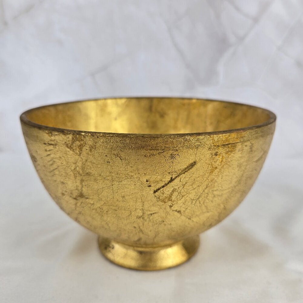 Ellec BRL Handmade Pottery Bowl Distressed Gold Glaze Made in Italy Vintage - Picture 4 of 10